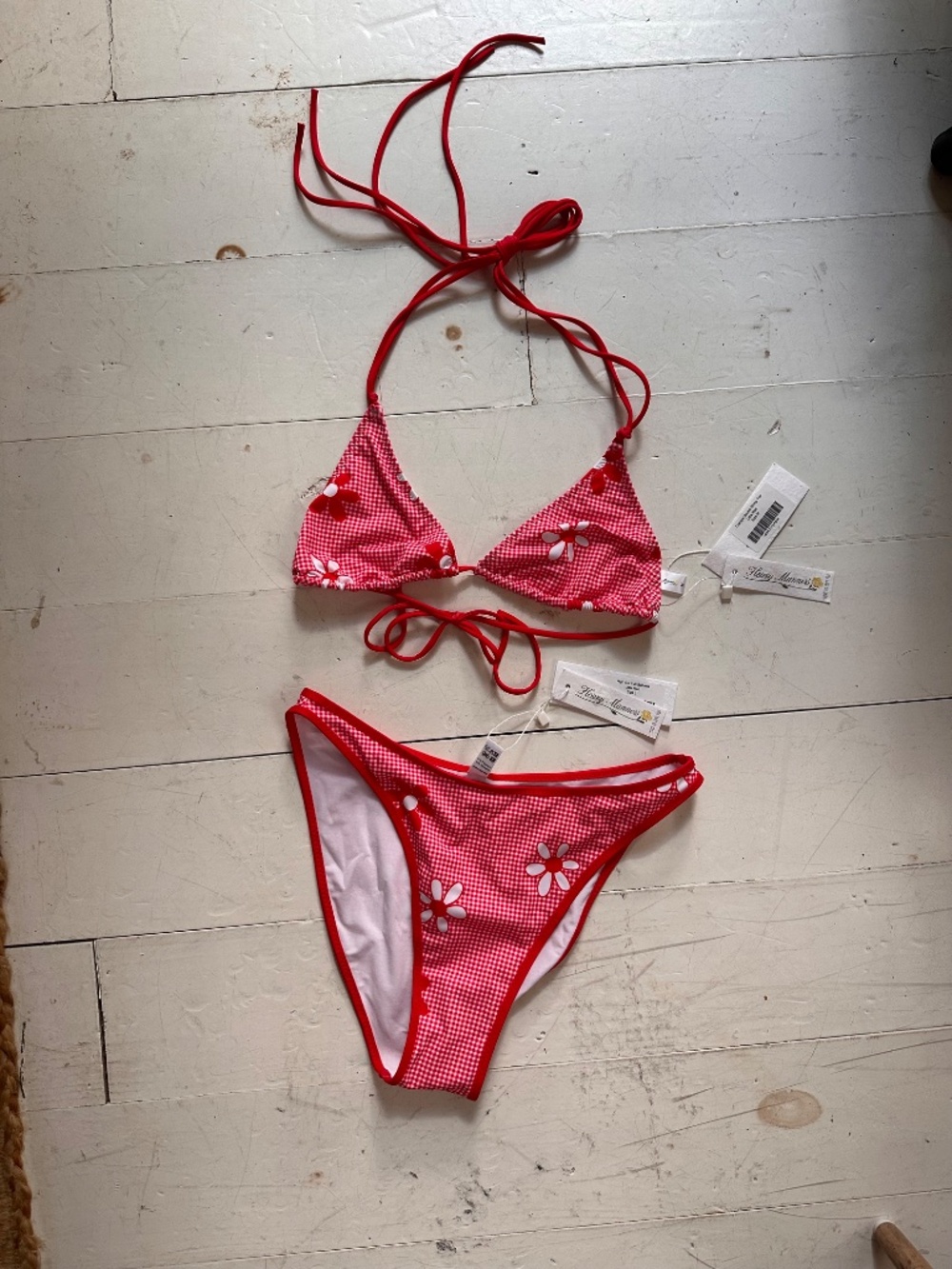 Heavy Manners Red Gingham and Flowers Bikini NWT - Picture 2 of 10